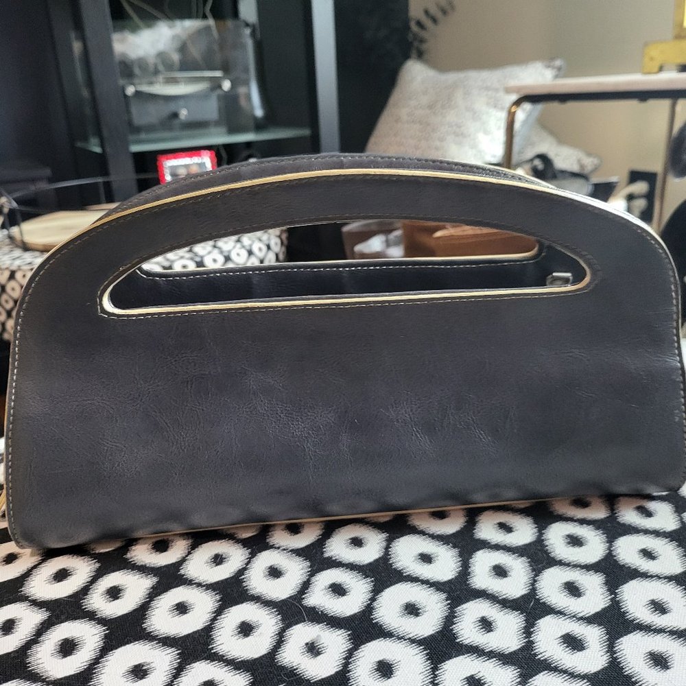 Slate oblong bag with off white trim
